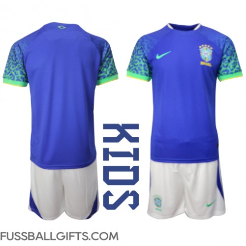 Brasilien Fußballbekleidung Auswärtstrikot Kinder WM 2022 Kurzarm (+ kurze hosen)